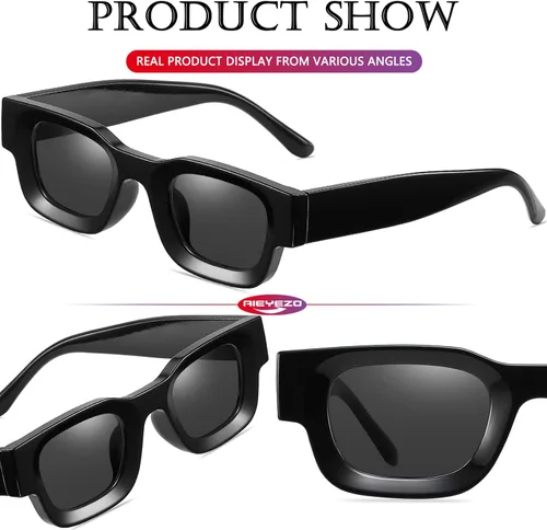 Vista 6 de AIEYEZO Lentes de sol rectangulares gruesos y modernos para mujeres y hombres estilo retro de los años 90 cuadrados polarizados