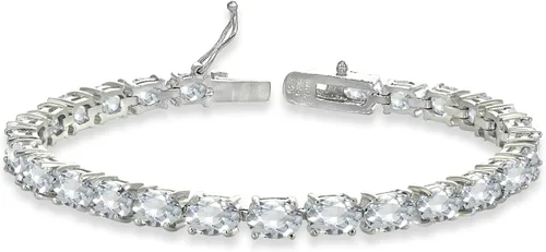 Vista 20 de B. BRILLIANT Pulsera para mujer, pulsera de piedra natal, 0.236 x 0.157 pulgadas, de corte ovalado, auténtica o sintética, pulseras de plata de ley