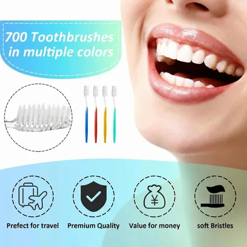 Vista 3 de Patelai 700 cepillos de dientes desechables de viaje a granel envueltos individualmente, cerdas suaves medianas, cepillo de dientes desechables