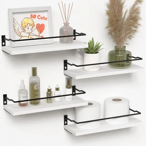 Vista 13 de RICHER HOUSE Estantes de baño, organizador de estante de pared flotante negro sobre inodoro de almacenamiento con 2 estantes