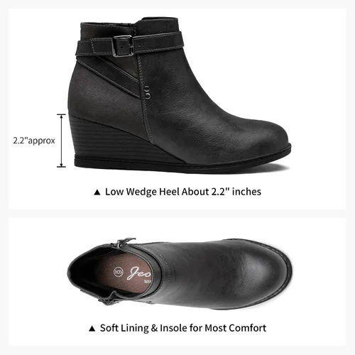 Vista 7 de Jeossy Botas de cuña 9636 para mujer Cómodas botas de cuña con cremallera lateral