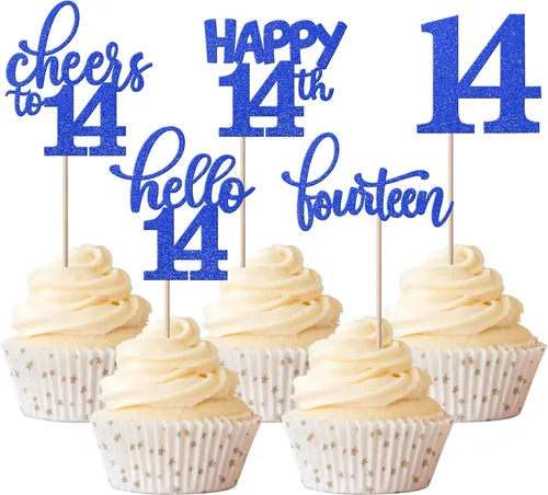 Vista 46 de Rsstarxi Paquete de 30 adornos para cupcakes de 6º cumpleaños con purpurina negra de seis Hello 6 para cupcakes Cheers to 6 años de edad