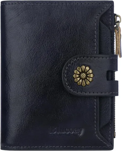 Vista 13 de Billetera para mujeres, billetera de cuero plegable de dos pliegues para mujeres con bloqueo RFID, compacta, tarjetero pequeño con ventana