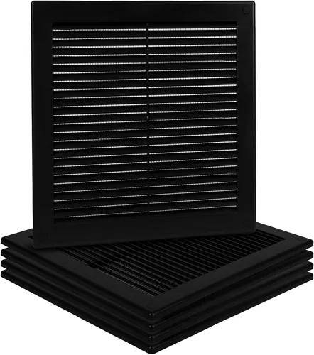 Vista 10 de Paquete de 2 cubiertas cuadradas de ventilación de aire de 4" x 4" (tamaño exterior) - Deflector de ventilación de plástico negro - Malla