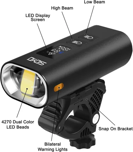 Vista 6 de 17* LED 4800 Lumen Bike Lights, USB-C Rechargeable Bicycle Light, Super Bright Bike Lights for Night Riding, IP65 Waterproof Bicycle Headlight for