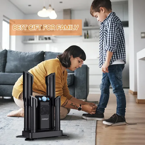 Vista 6 de COSTWAY Secador de botas, secadora de zapatos con temporizador de 180 minutos y soplador de calefacción, desinfección con ozono, diseño extensible
