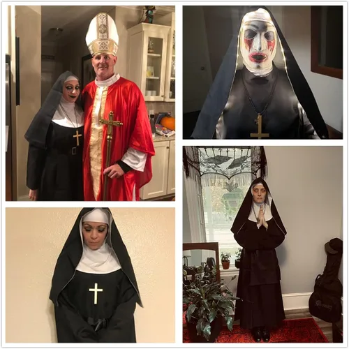Vista 2 de BPURB Disfraz de monja para mujeres y niñas, disfraz de monja de lujo, traje de fiesta de Halloween