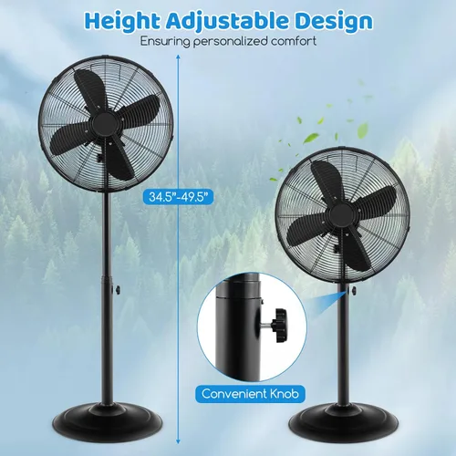 Vista 5 de Tangkula Ventilador de pedestal de metal de 16 pulgadas, ventilador de pie de metal industrial con altura ajustable, 3 velocidades, oscilación