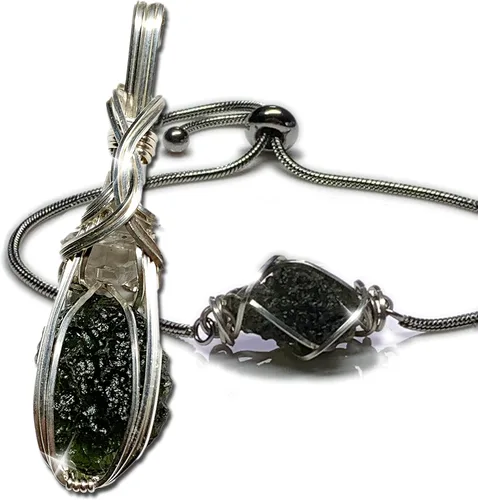 Vista 6 de Cristal de moldavita genuino, colgante grande de diamantes Herkimer - MUY alta vibración República Checa Tektite piedra curativa Reiki S61