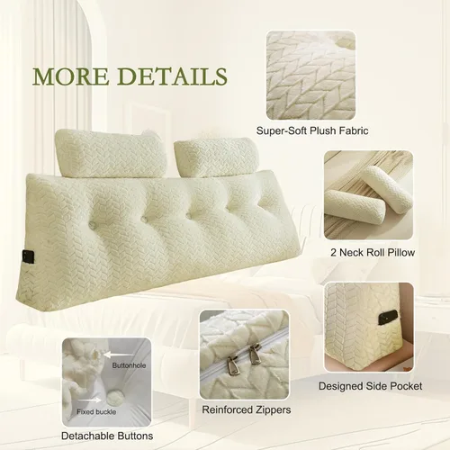 Vista 2 de Almohada de cuña para cabecero YOUR MOON con paquete de 2 almohadas de cuello enrollables, almohada de respaldo triangular para cabecero para cama