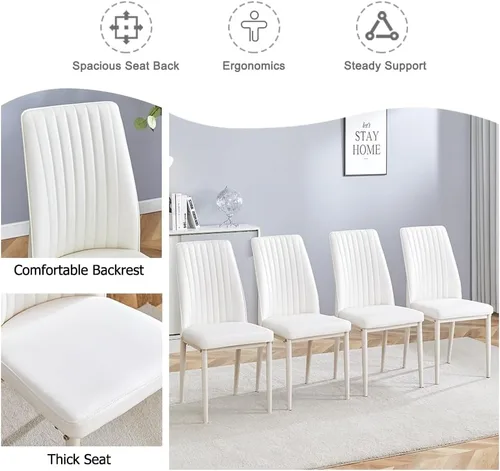 Vista 4 de Juego de 4 sillas de comedor modernas, de piel sintética, con patas de metal, para comedor, oficina, sala de espera (juego de 4, color blanco)