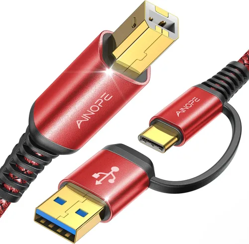 Vista 9 de AINOPE - Cable de impresora de 2 metros negro, cable USB para MacBook Pro USB A y USB C a USB-B 2.0, cable MIDI USB C de nylon trenzado nuevo, nunca