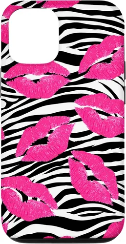 Vista 28 de Funda con estampado de labios de cebra rosa intenso y negro para iPhone 16 McBling