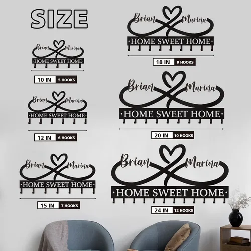 Vista 5 de Dyoart Soporte Personalizado para Llaves con Nombres de Pareja, Soporte de Llaves de Metal Montado en la Pared para Regalos de Inauguración de Casa