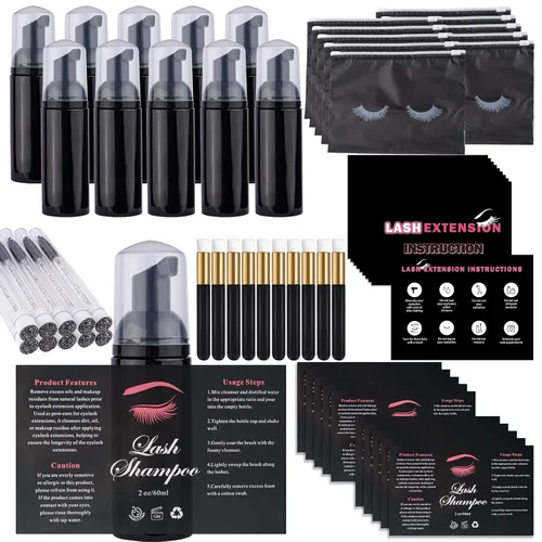 Vista 9 de Kit de limpieza de extensiones de pestañas 50pcs para clientes (negro) 10pcs Lash Brushes,10pcs Eyelash Cleaning Brush,10pcs Lash Bottles,10pcs