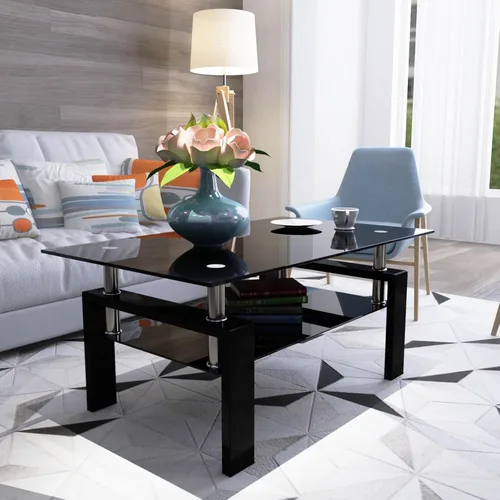 Vista 2 de Mesa de centro de vidrio templado para muebles de sala de estar (todo negro)