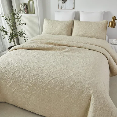 Vista 2 de Brandream juego de cama de lujo de 3 piezas, color blanco, de gran tamaño, juego de edredón, tamaño queen