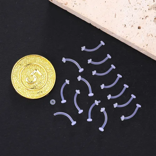 Vista 7 de 15 piercings transparentes para cejas, curvados de 0.63 onzas, retenedores de piercing de ombligo, aretes flexibles para cartílago, cejas, lengua