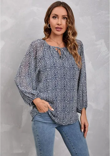 Vista 2 de Mansy - Blusas sueltas de verano con cuello en V y estampado floral para mujer