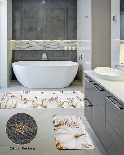 Vista 5 de Tapete de baño de calabaza blanca para bañera, antideslizante, de secado rápido y absorbente, de tierra de diatomeas, para fregadero de cocina