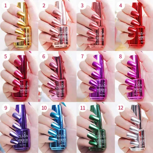 Vista 3 de Esmalte de uñas metálico, esmalte de uñas de medio espejo, efecto espejo, de larga duración, hermosa decoración de uñas brillante, secado rápido