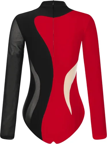 Vista 19 de iiniim Leotardo de malla para mujer, con diamantes de imitación, de malla, de manga larga, leotardos de gimnasia