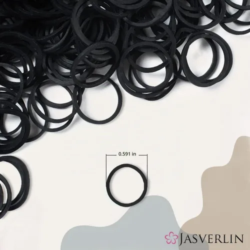 Vista 2 de JASVERLIN Bandas de goma pequeñas negras para el cabello, 1000 piezas, 1/2 Negro