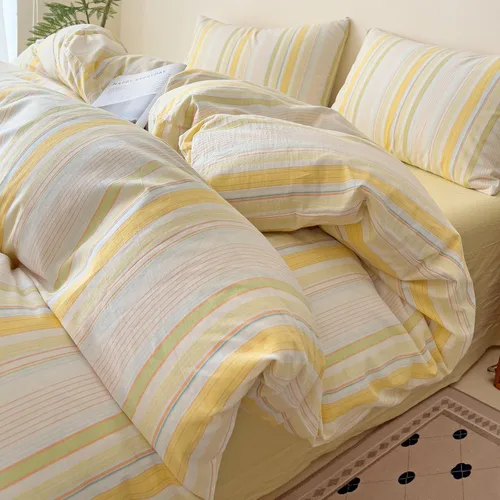 Vista 21 de VM VOUGEMARKET - Juego de funda de edredón a cuadros de tamaño individual XL, ropa de cama de color verde, gris y naranja, algodón lavado, con 2