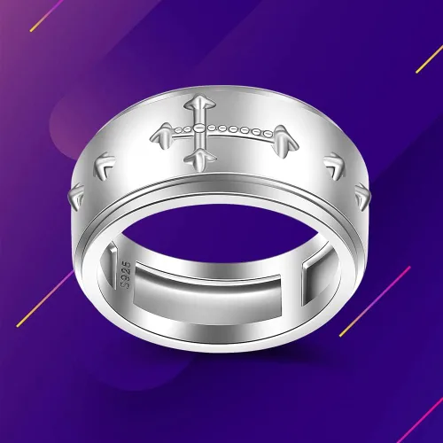 Vista 5 de Anillo giratorio con rosario en cruz para la ansiedad, para mujeres, adolescentes, plata de ley con oración a través de él, anillos cruzados