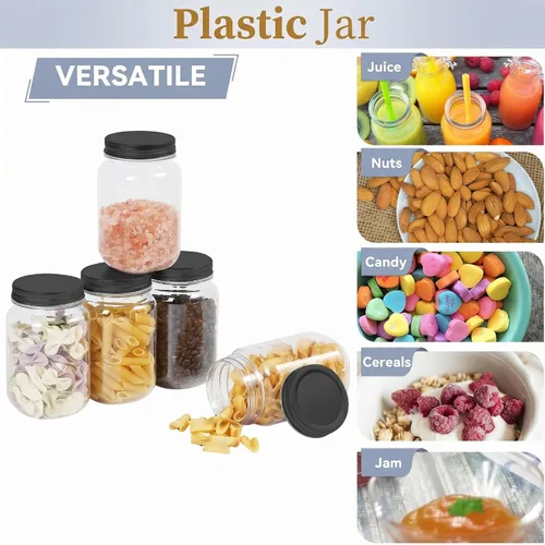 Vista 4 de Novelinks - Recipientes de plástico transparente (16 onzas) 5 Pack, Black, Plastic Containers with Lids, Decorative Jars, Storage Jars, Candy