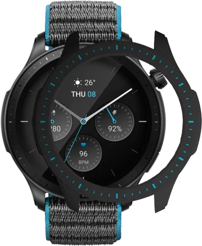 Vista 2 de Funda protectora para Amazfit GTR 4, a prueba de golpes, duradera, de policarbonato duro, accesorios para Amazfit GTR 4 Smartwatch (negro y azul)