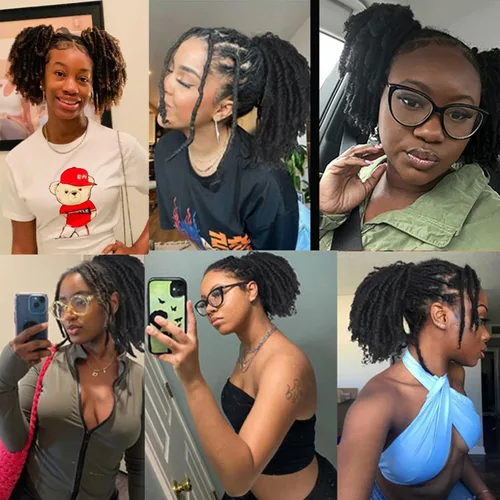 Vista 2 de Extensiones de cola de caballo de rastas para mujer, cola de caballo con cordón negro con extremos rizados, rastas sintéticas de diosa, extensiones