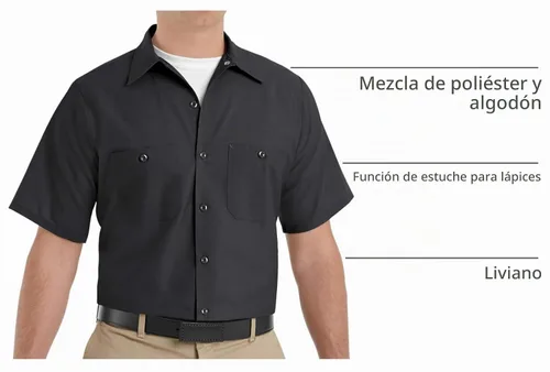 Vista 4 de Red Kap Men's Industrial Work Shirt Negro