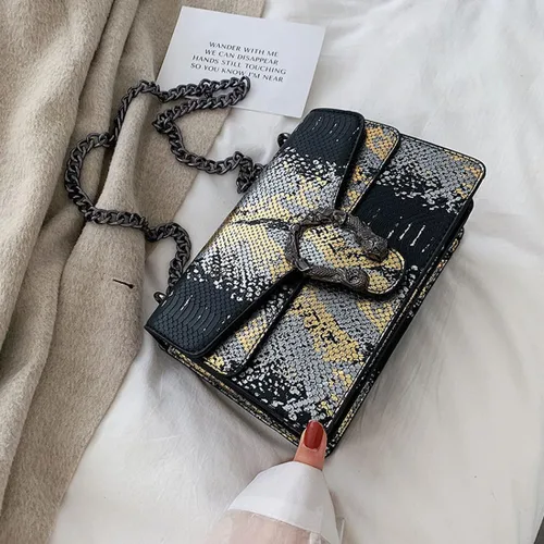 Vista 8 de Bolsos cruzados de cuero de lujo para mujer, con estampado de serpiente, bolso de mano de noche para mujer