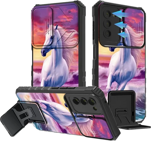 Vista 127 de Funda para Samsung Galaxy A13 5G/4G/A04S, Galaxy A13 5G con cubierta de cámara deslizante, funda de doble capa integrada con función atril
