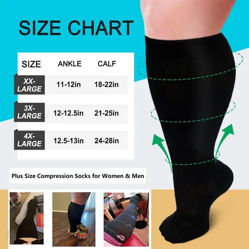 Vista 2 de Unnclou 3 pares de calcetines de compresión de talla grande para mujeres y hombres, 15-20 mmHg, extra grandes hasta la rodilla, medias de soporte