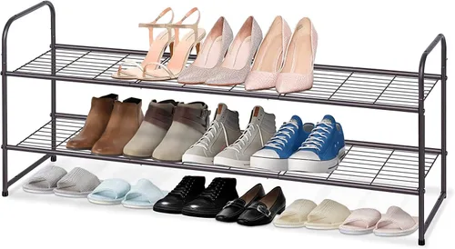 Vista 15 de KEETDY Organizador de zapatos largo de 2 niveles para armario, zapatero de metal para entrada, amplio estante apilable para zapatos con rejilla