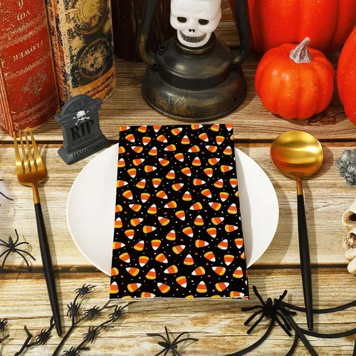 Vista 6 de Whaline Servilletas desechables para invitados de Halloween de 4.3 x 7.8 pulgadas, servilletas desechables de maíz caramelo naranja y negro