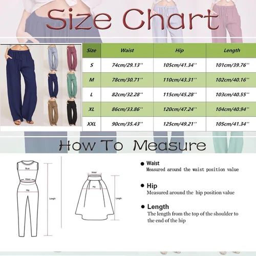 Vista 7 de Pantalones largos casuales sueltos de algodón y lino para mujer, de pierna ancha, con cordón elástico con bolsillo