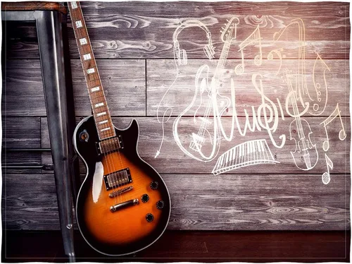 Vista 7 de Manta de 60 x 80 pulgadas, cómoda, cálida, suave, de felpa, con estampado de guitarra eléctrica en fuego y agua