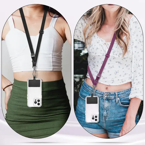 Vista 6 de ROCONTRIP Cordón para teléfono, 2 correas cruzadas para teléfono celular con 2 parches para teléfono, cordón universal para iPhone, correa ajustable