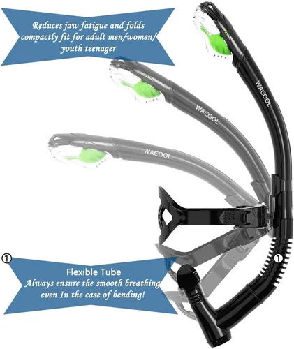Vista 4 de WACOOL Training Headstrap Support Dry Top Snorkel Tube Comfortable Mouthpiece One-Way Purge Valve for Pool Open Water Scuba Lap Swimming Swimmer