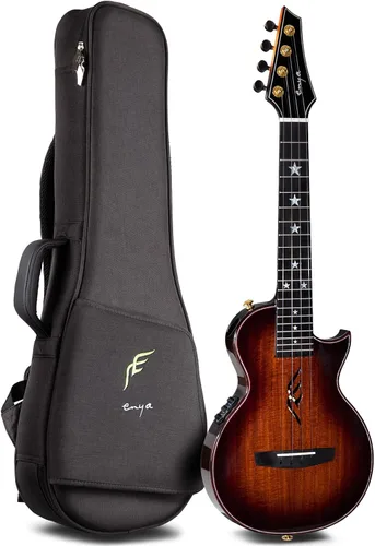 Vista 9 de Ukelele Enya Tenor completamente de madera de arce flameado con captador acústico AcousticPlus incorporado y estuche de lujo