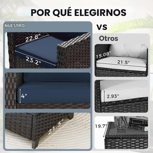 Vista 7 de Sofá de lujo para patio al aire libre de 3 plazas con mimbre de PE tejido a mano Azul