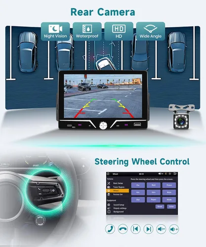 Vista 6 de Estéreo de automóvil de un solo DIN con cable Carplay Android Auto, Sellrich de 7 pulgadas, pantalla táctil, Bluetooth, radio para automóvil