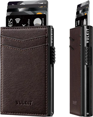 Vista 15 de VULKIT - Billeteras delgadas para hombre; tarjetero desplegable con bloqueo de interferencia de radiofrecuencia; billetera de metal de diseño Negro