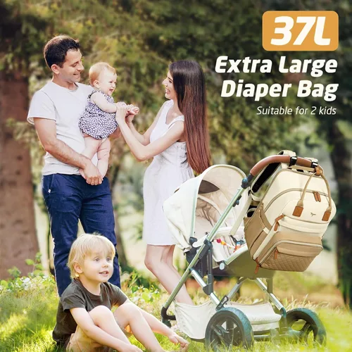 Vista 3 de Mochila para pañales extra grande para 2 niños gemelos, bolsas de viaje para bebé para mamá y papá, 25-37L, expandible, con cambiador, orificio