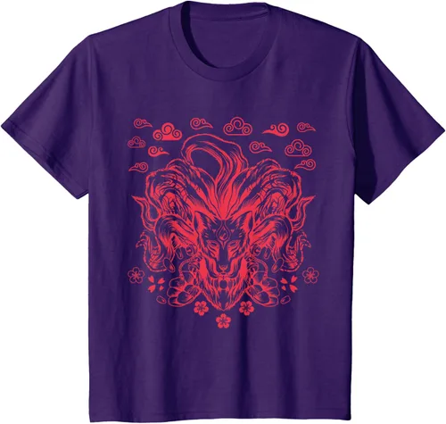 Vista 20 de Camiseta de anime japonés Nine Tails Fox Kitsune, Negro