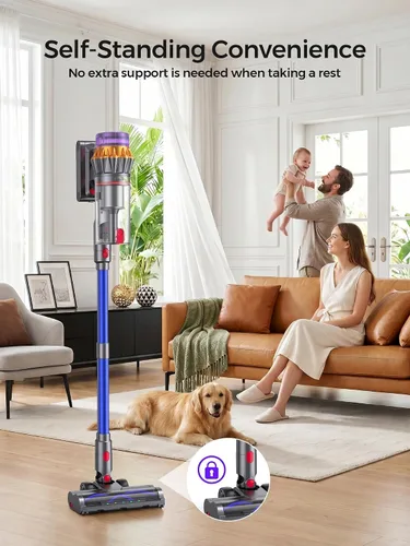 Vista 9 de Cordless Stick Vacuum Cleaner, 600W 55Kpa 70Mins for Home, Pet Hair, Carpet Blue