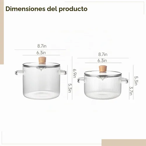 Vista 4 de Juego de 2 cacerolas de vidrio de borosilicato transparente, resistentes a altas temperaturas, apto para estufa, microondas y lavavajillas, incluye